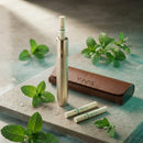 Kit Nuvia Brown powered by FUYL com dispositivo dourado, case marrom em couro e refil Menthol Tobacco